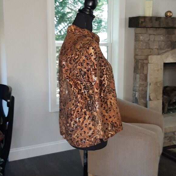 Choices Petite Leopard Print Sheer Button Down Shirt - Picture 2 of 10